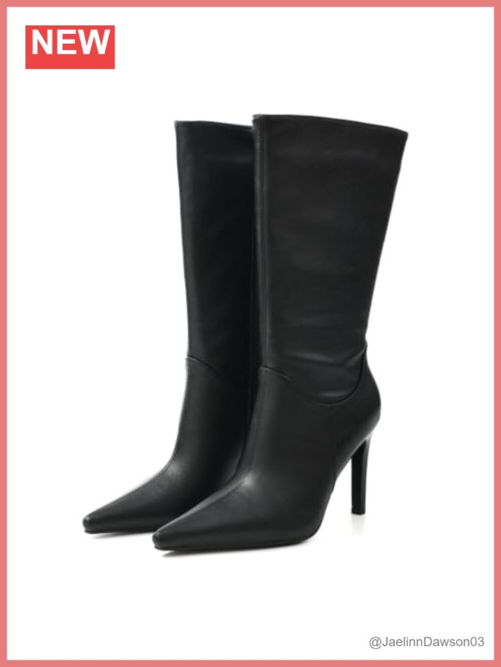 Mid Calf Faux Leather Boots for Women High Heel Slim Pointed Toe Side Zip